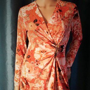 CALVIN KLEIN KNIT FLORAL FAUX WRAP DRESS SZ 4P NEW